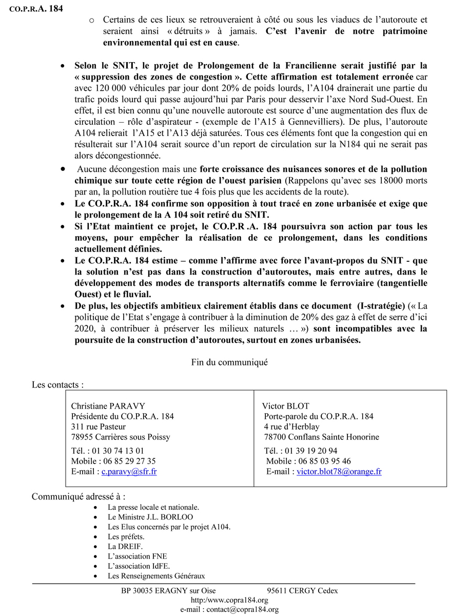 Communiqué de presse COPRA 184 juillet 2010 -2 Communiqué de presse COPRA 184 juillet 2010 -2