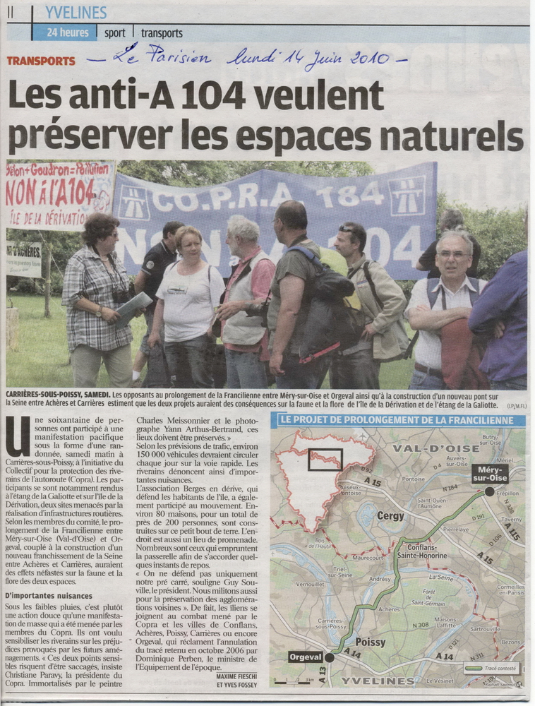 Article du Parisien des Yvelines sur la randonnée découverte de l'étang de la galiotte et de l'Ile de la Dérivation