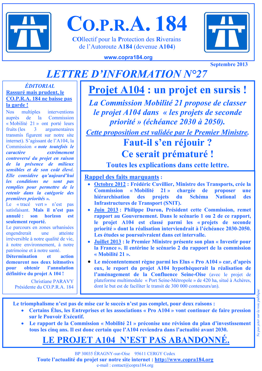 Lettre d'Information COPRA 184 n°27 - Recto