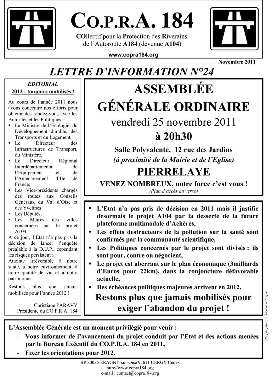 Convocation AGO 2011 Lettre COPRA N°24 recto