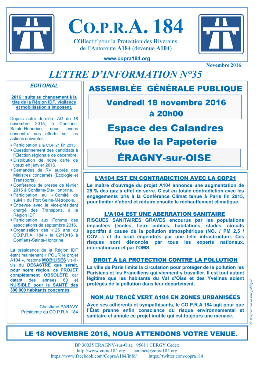 Lettre d'Information CO.P.R.A. 184 n°35 - Recto