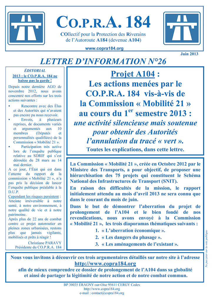 Lettre information COPRA 184 n° 26 juin 2013_recto Lettre information COPRA 184 n° 26 juin 2013_recto