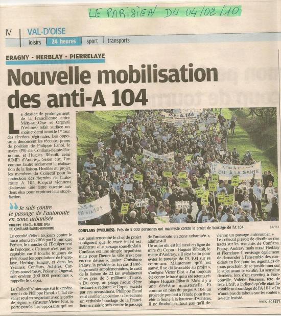 Nouvelle mobilisation des Anti A104 - Le parisien Val d'Ois</body></html>
